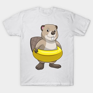 Beaver at Swimming with Swim ring T-Shirt